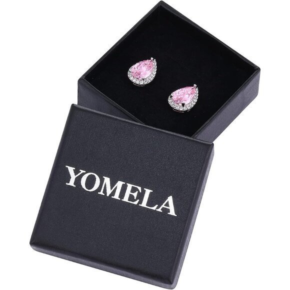 Women's Teardrop Dainty Birthstone Cubic Zirconia Light Pink Elegant Earring - Picture 6 of 6